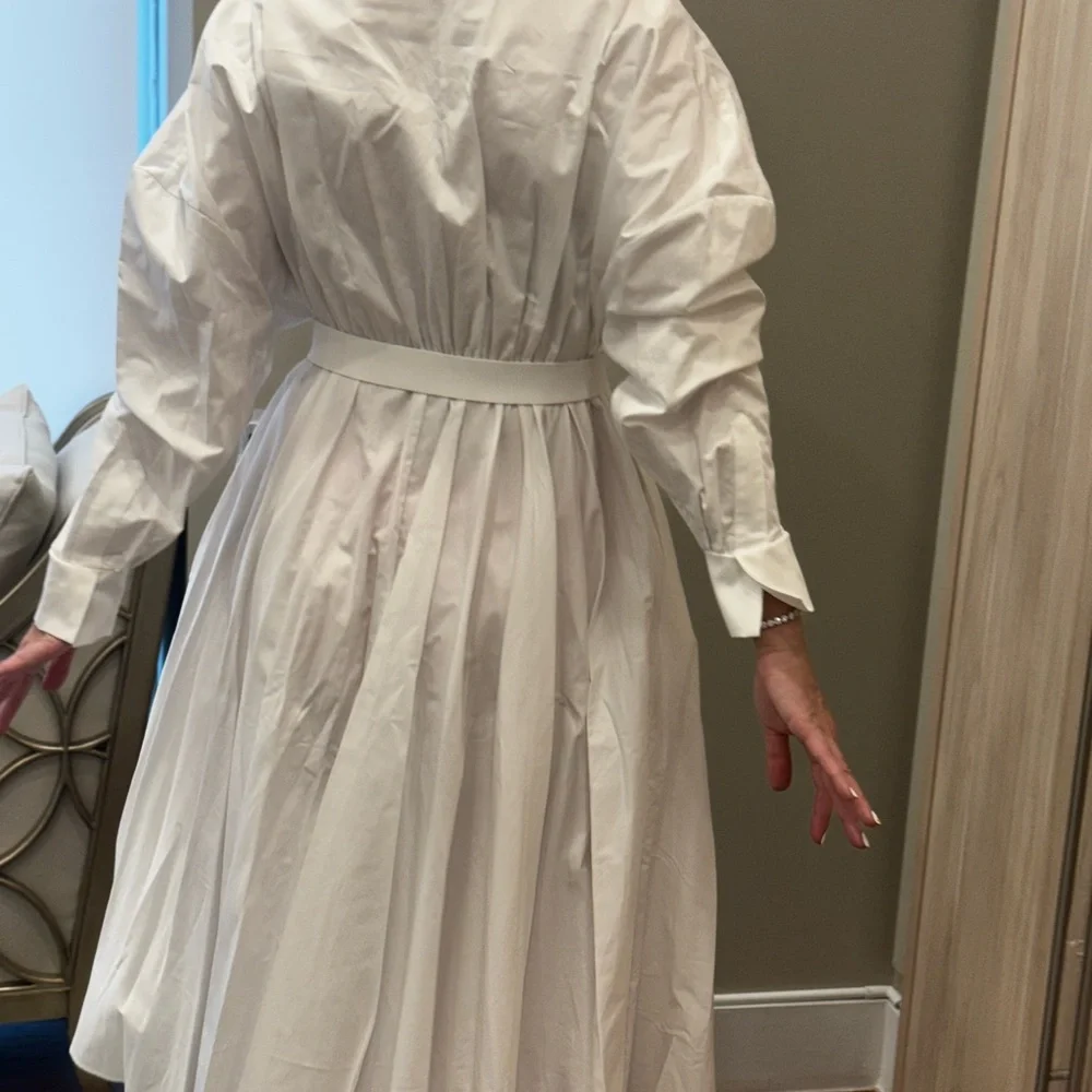 Norma Kamali White Long Sleeve Belted Dress - Picture 7 of 15